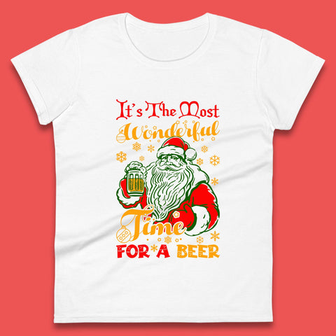 It's The Most Wonderful Time For A Beer Christmas Drinking Party Santa Claus Drink Beer Xmas Womens Tee Top