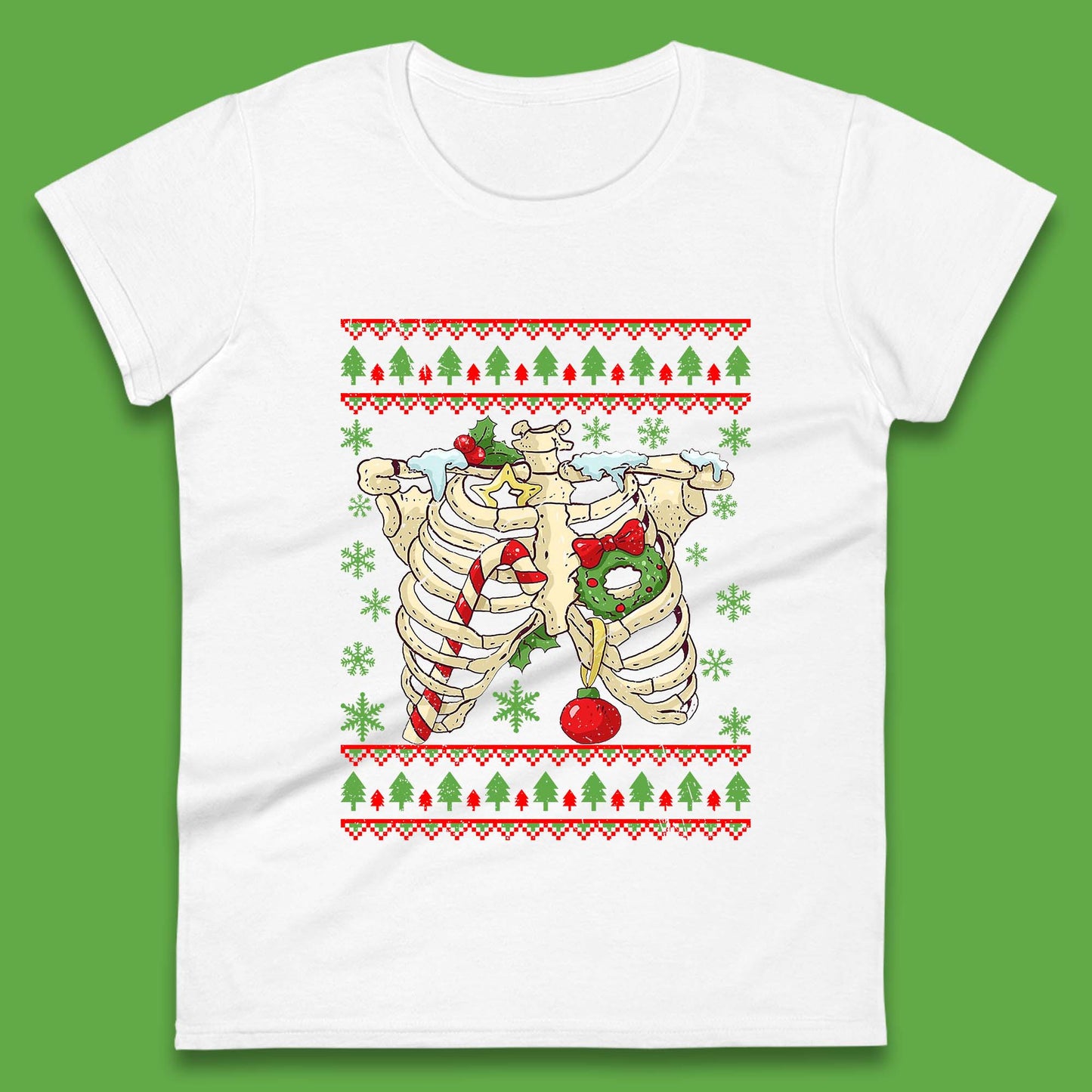 Christmas Ribs Skeleton Womens T-Shirt
