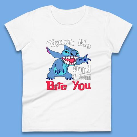 Disney Angry Stitch Cartoon Touch Me And I Will Bite You Lilo & Stitch Womens Tee Top