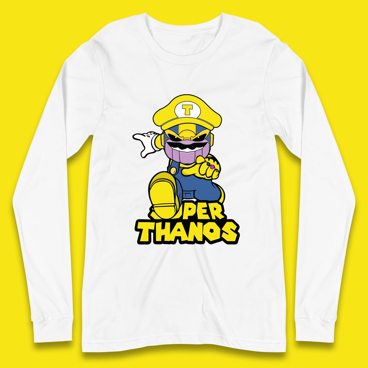 Super Thanos Marvel Infinity Gauntlet Super Mario Spoof Marvel Nintendo Game Series Wario Thanos Fictional Character Long Sleeve T Shirt