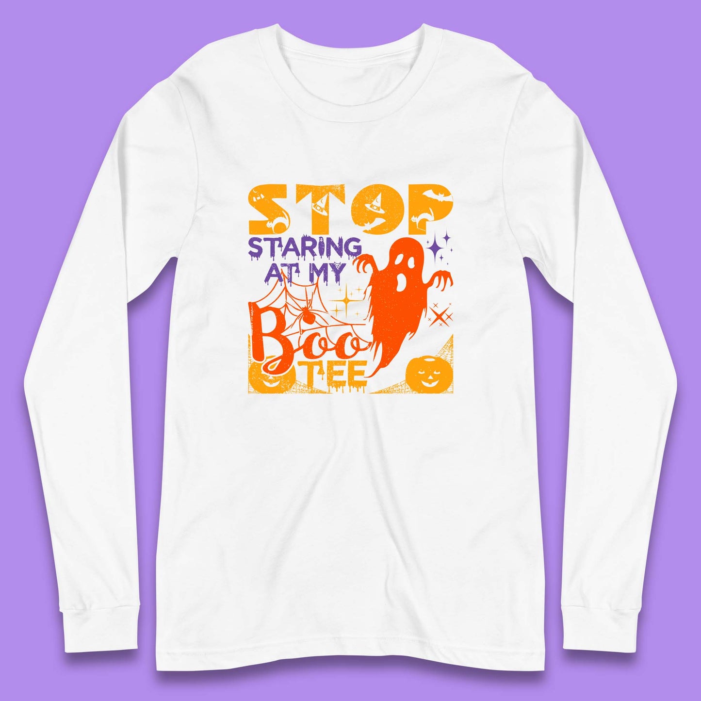 Stop Staring At My Boo Tee Funny Sayings Halloween Ghost Party Long Sleeve T Shirt