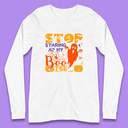 Stop Staring At My Boo Tee Funny Sayings Halloween Ghost Party Long Sleeve T Shirt