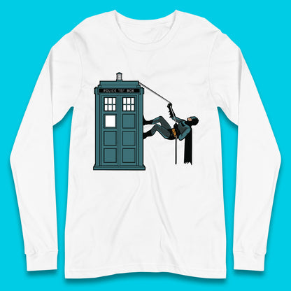 Batman Climbing Police Public Call Box DC Comics Superhero Movie Character Long Sleeve T Shirt