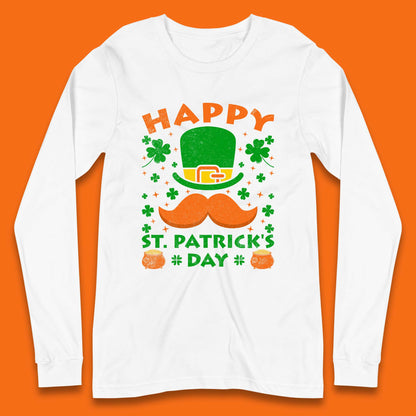 Leprechaun Hat & Ginger Mustache Long Sleeve T-Shirt