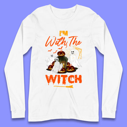 I'm With The Witch Halloween Ghosts With Jack-O-Lantern Horror Pumpkins Long Sleeve T Shirt