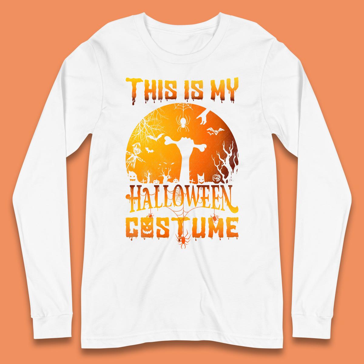 This Is My Halloween Costume Zombie Hand Rising Out Of A Graveyard & Holding Bone In Spooky Night Long Sleeve T Shirt