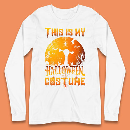 This Is My Halloween Costume Zombie Hand Rising Out Of A Graveyard & Holding Bone In Spooky Night Long Sleeve T Shirt