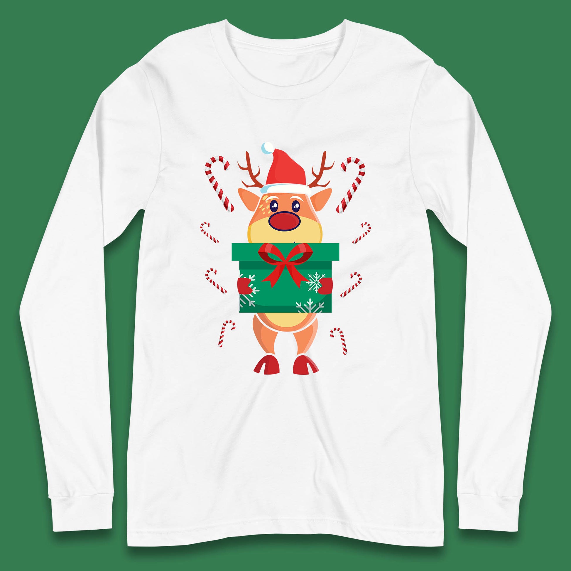 reindeer holding gift christmas long sleeve t shirt