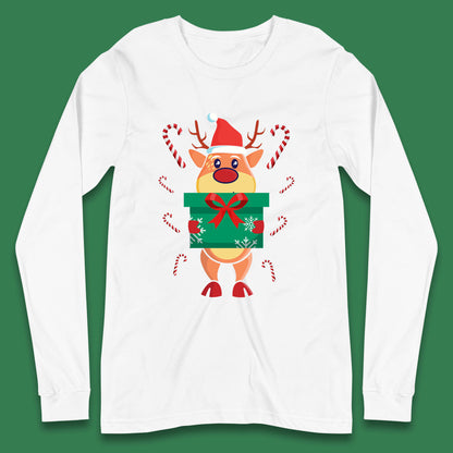 reindeer holding gift christmas long sleeve t shirt
