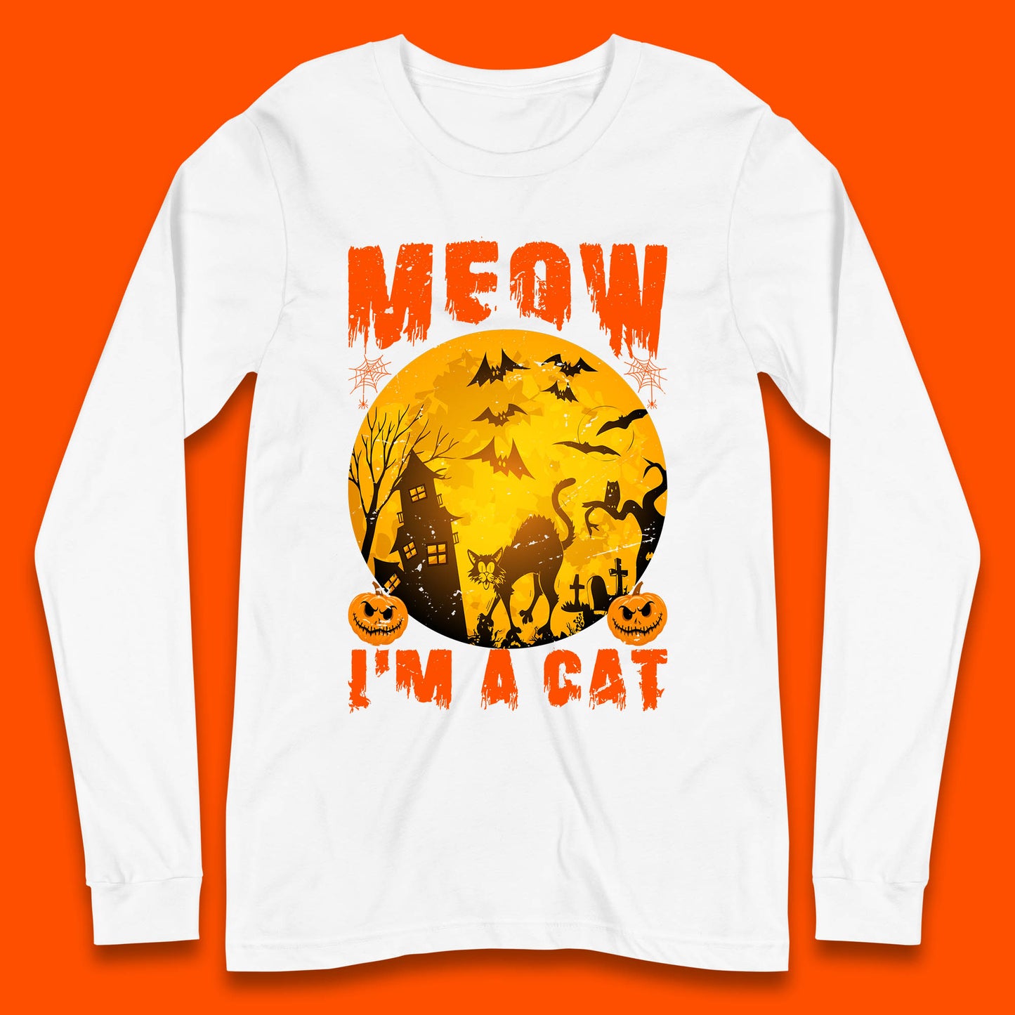 Meow I'm A Cat Halloween Black Cat Horror Scary Haunted House Long Sleeve T Shirt