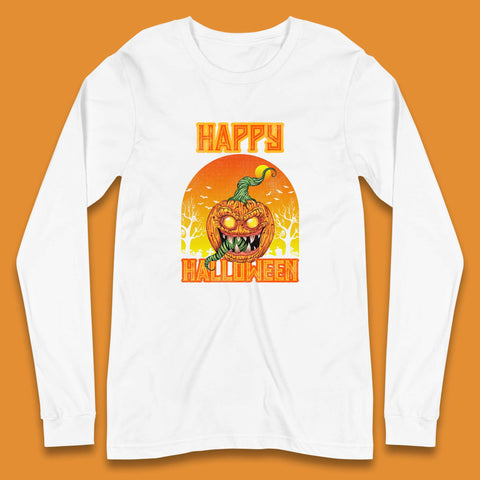 Happy Halloween Zombie Monster Pumpkin Jack-o-lantern Spooky Season Long Sleeve T Shirt
