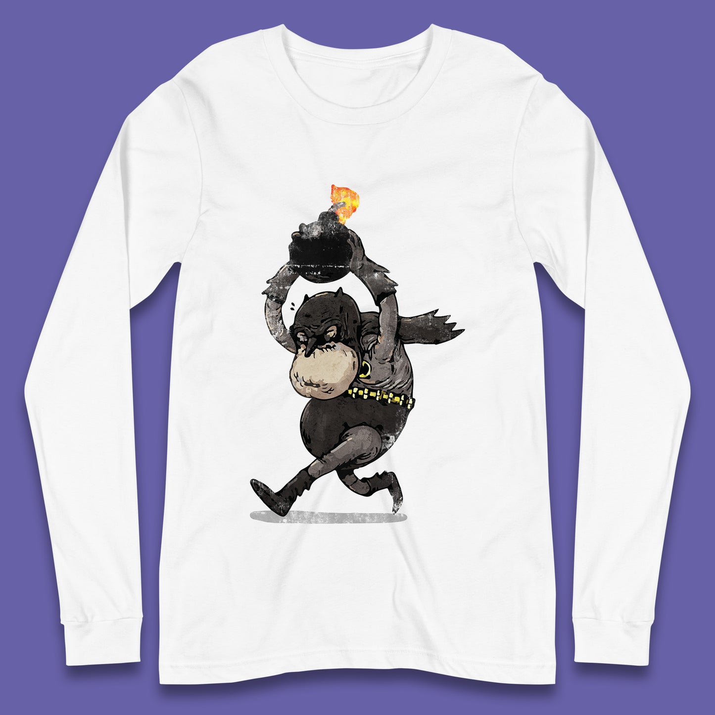 Old Batman Throwing Bomb Comic Book Art Aging Superhero DC Comics Fictional Character Long Sleeve T Shirt