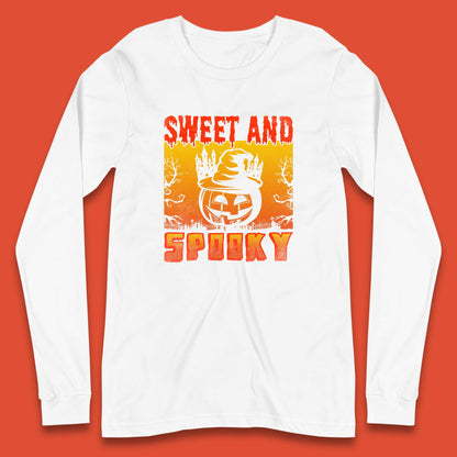 Sweet And Spooky Happy Halloween Witch Hat Pumpkin Horror Scary Season Long Sleeve T Shirt