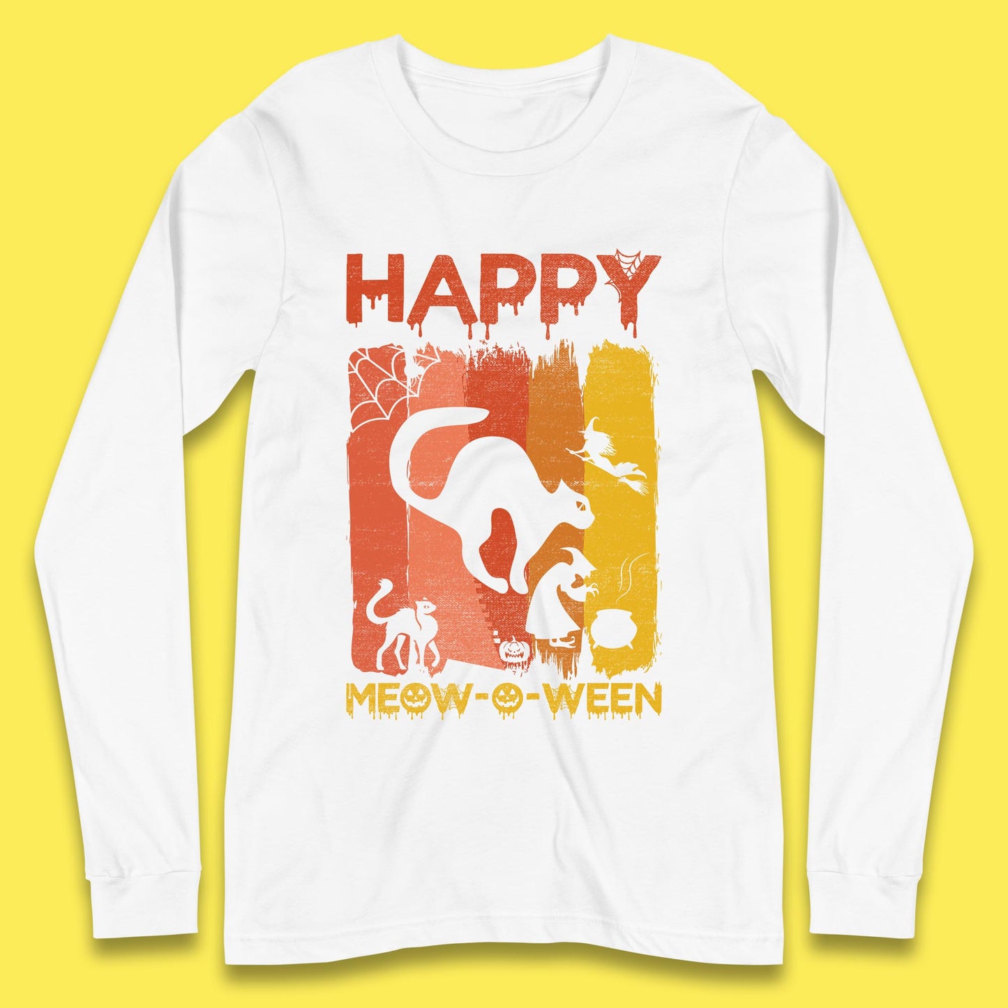 Happy Meow-O-ween Funny Halloween Black Cat Scary Spooky Long Sleeve T Shirt