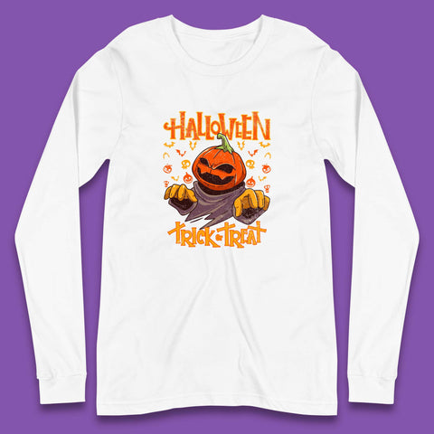 Halloween Trick Or Treat Pumpkin Character Halloween Scary Evil Pumpkin Long Sleeve T Shirt