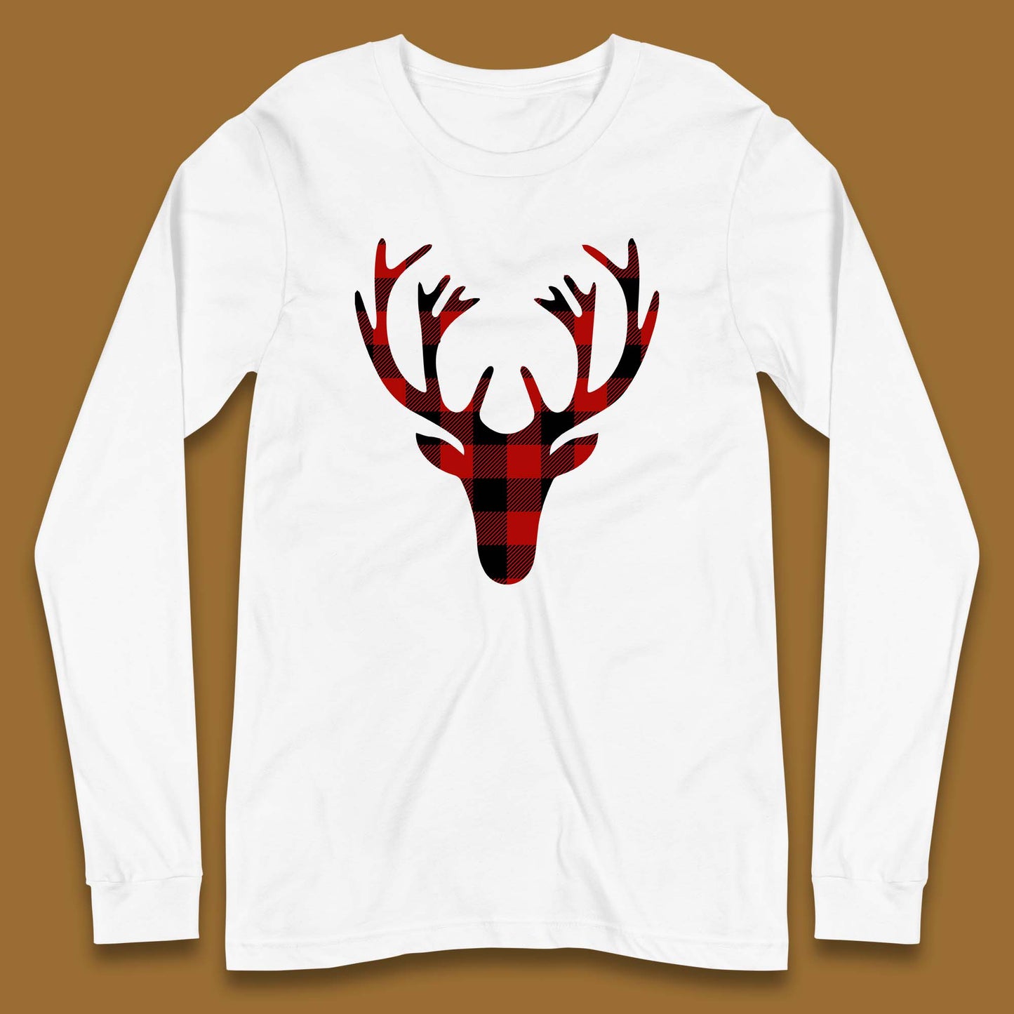merry christmas buffalo plaid deer head long sleeve t shirt