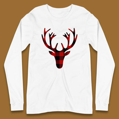 merry christmas buffalo plaid deer head long sleeve t shirt