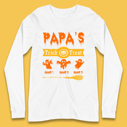 Personalised Papa's Trick Or Treat Halloween Custom Your Boo Ghost Children Names Scary Spooky Costume Long Sleeve T Shirt