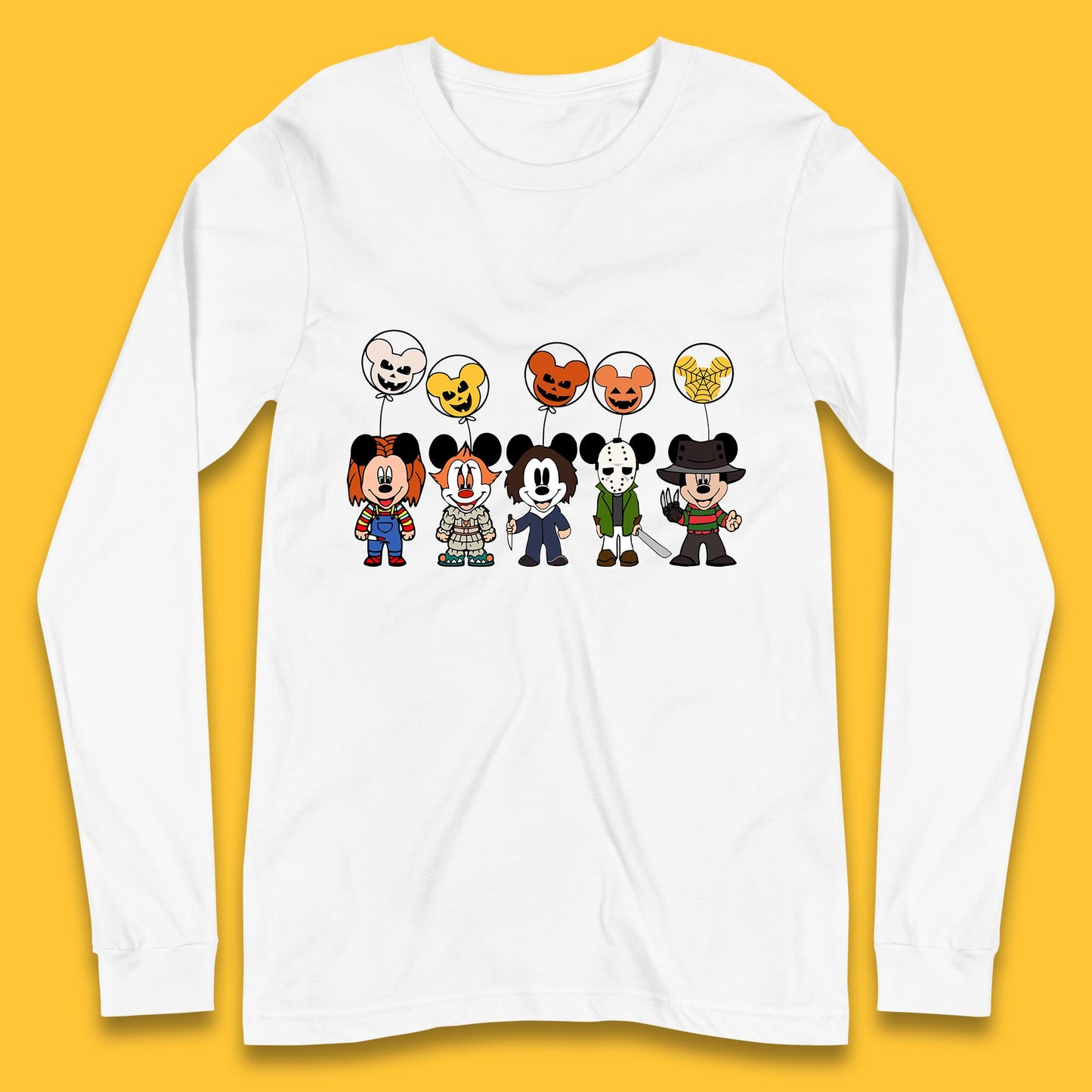 Disney Halloween Friends Horror Movie Characters Mickey Mouse Balloons Long Sleeve T Shirt