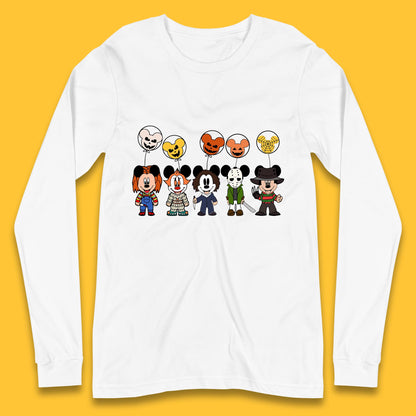 Disney Halloween Friends Horror Movie Characters Mickey Mouse Balloons Long Sleeve T Shirt