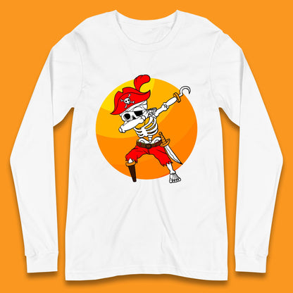 Dabbing Pirate Skeleton Halloween Jolly Roger Funny Halloween Costume Long Sleeve T Shirt