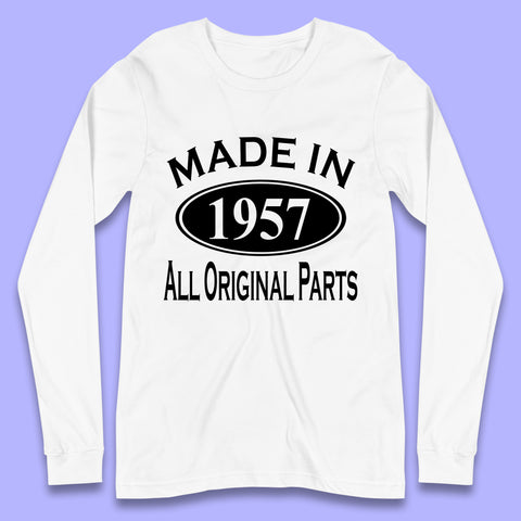 Made In 1957 All Original Parts Vintage Retro 66th Birthday Funny 66 Years Old Birthday Gift Long Sleeve T Shirt