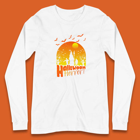 Halloween Horror Halloween Night Witch With Zombies Horror Scary Long Sleeve T Shirt