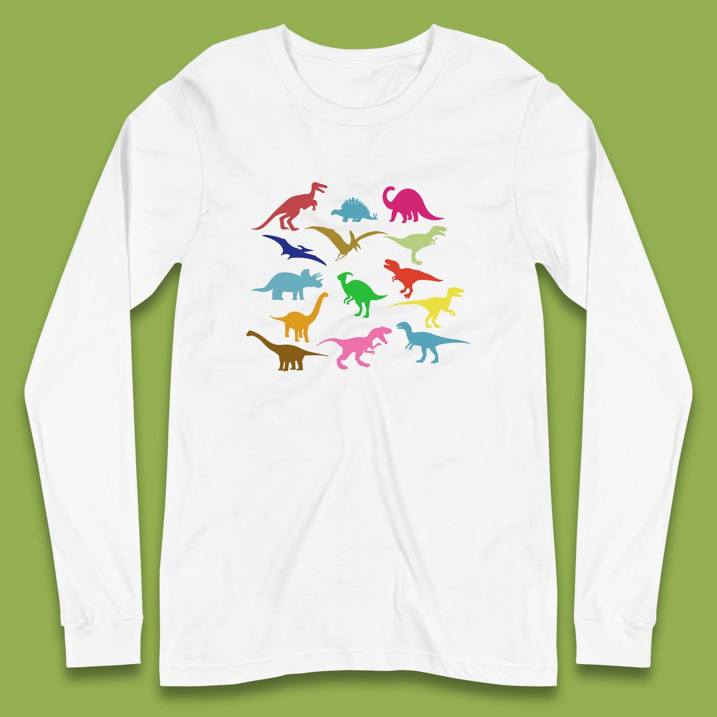 Colourful Dinosaurs Dino Fossil Dinosaurs Wild Nature Prehistoric Paleontology Velociraptor Long Sleeve T Shirt
