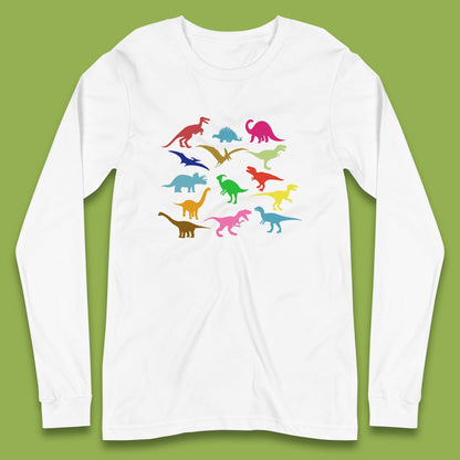 Colourful Dinosaurs Dino Fossil Dinosaurs Wild Nature Prehistoric Paleontology Velociraptor Long Sleeve T Shirt