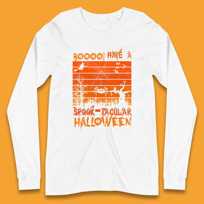 Booo Have A Spook Tacular Halloween Graveyards With Dead Tree Horror Scary Long Sleeve T Shirt