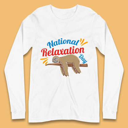 National Relaxation Day Sleeping Sloth Funny Sloth Nap Lazy Sloth Long Sleeve T Shirt