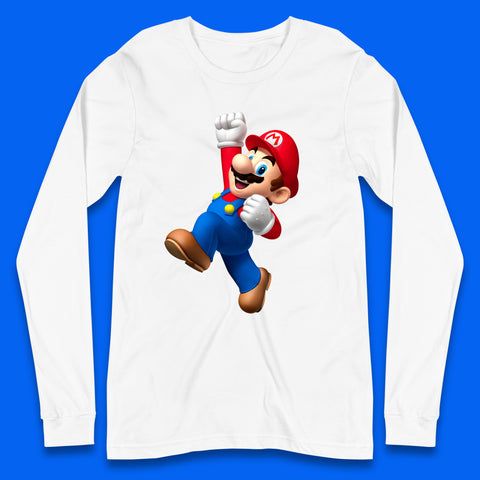 Super Mario Jumping In Happy Mood Funny Game Lovers Players Mario Bro Toad Retro Gaming Long Sleeve T Shirt
