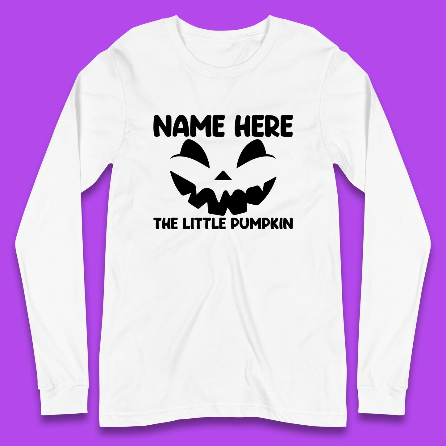 Personalised Your Name Here The Little Pumpkin Jack O Lantern Scary Spooky Face Long Sleeve T Shirt