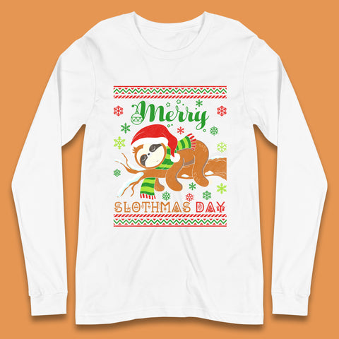 Merry Slothmas Day Christmas Santa Sloth Lovers Xmas Holiday Celebration Long Sleeve T Shirt