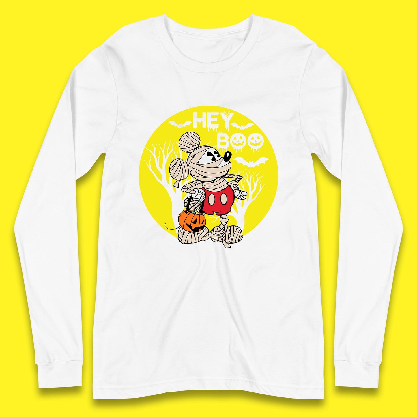 Hey Boo Disney Halloween Mickey Mouse Mummy Trick Or Treat Spooky Vibes Long Sleeve T Shirt