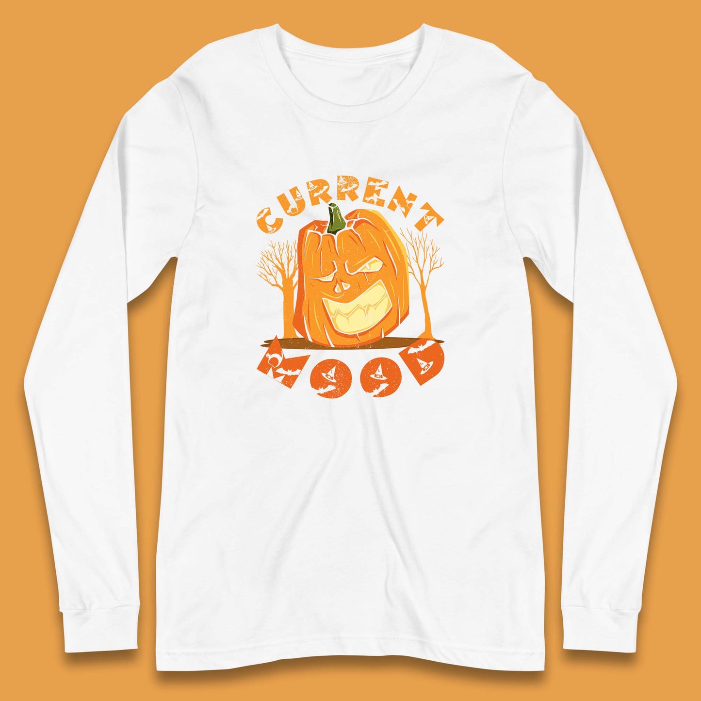 Current Mood Halloween Pumpkin Evil Scary Smile Horror Jack-o-Lantern Long Sleeve T Shirt