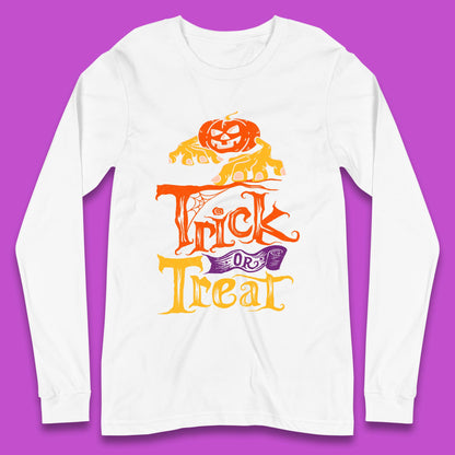 Halloween Trick Or Treat Horror Scary Evil Pumpkin With Zombie Hands Long Sleeve T Shirt