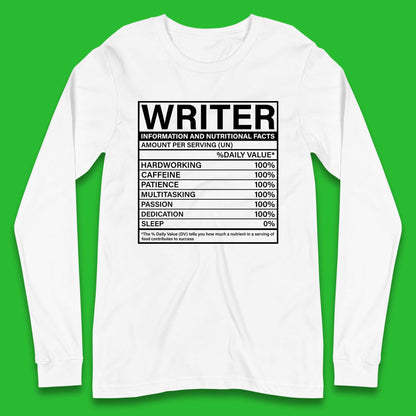 Writer Nutritional Facts Long Sleeve T-Shirt
