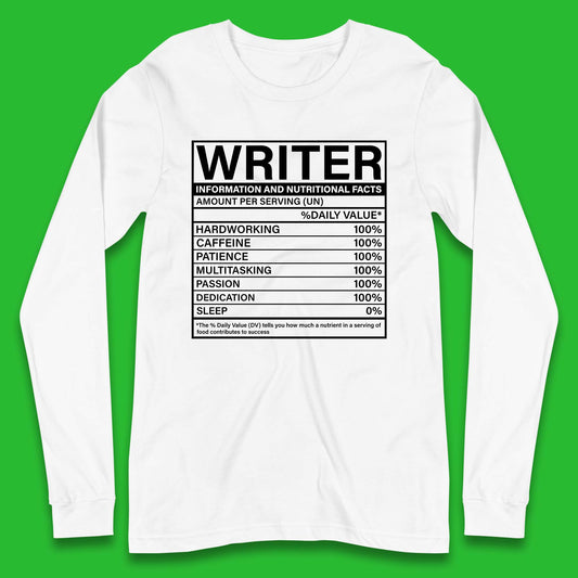 Writer Nutritional Facts Long Sleeve T-Shirt