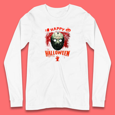 Happy Halloween Jason Voorhees Face Mask Halloween Friday The 13th Horror Movie Long Sleeve T Shirt