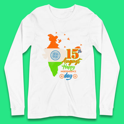 15th August India Happy Independence Day Patriotic Indian Map Flag Long Sleeve T Shirt