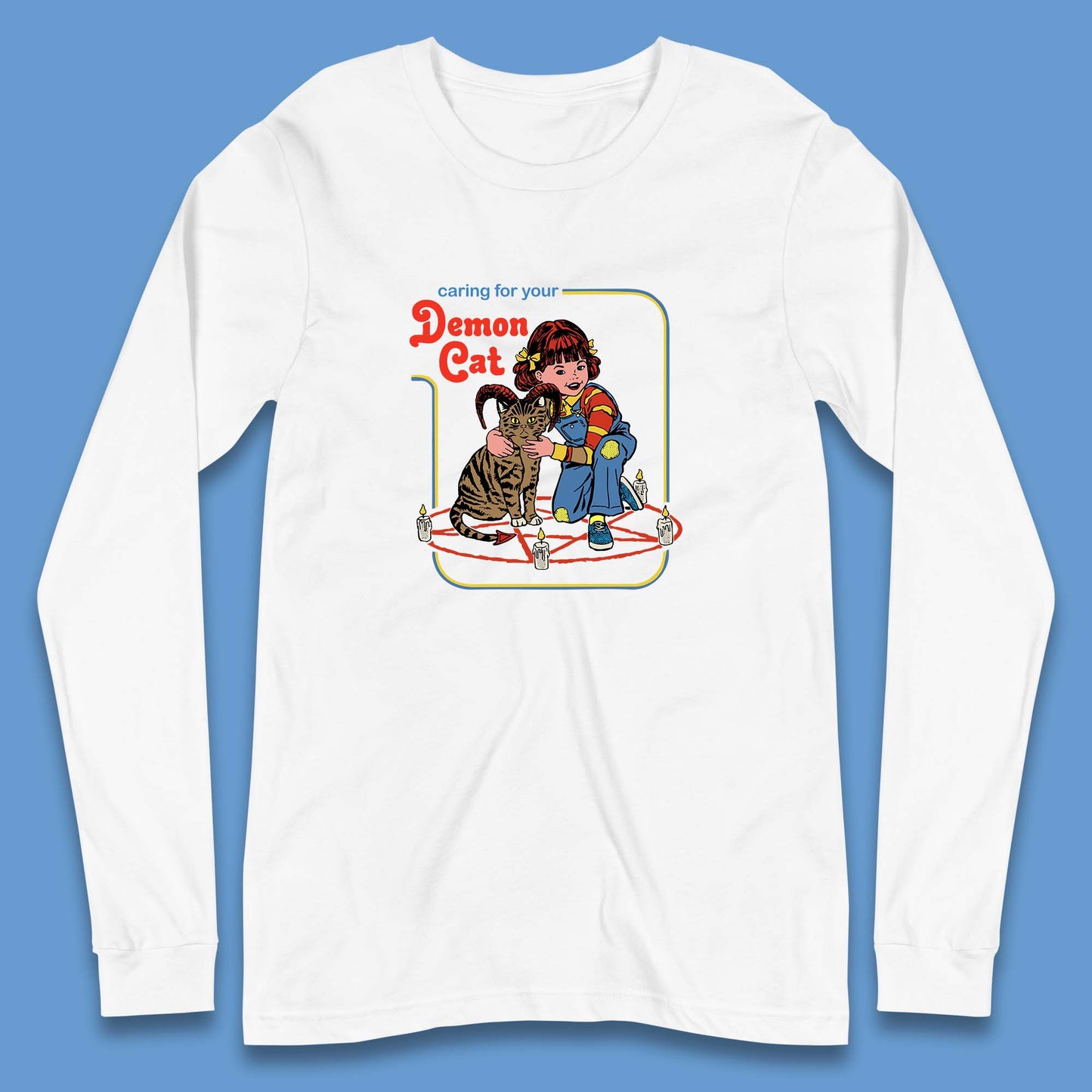 Caring For Your Demon Cat Creepy Incantation Halloween Aesthetic Cat Long Sleeve T Shirt