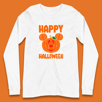 Happy Halloween Disney Mickey Mouse Jack-o-lantern Pumpkin Face Horror Scary Disney Trip Long Sleeve T Shirt