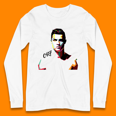 Cristiano Ronaldo Football Player Retro Style Portrait CR7 Portuguese Professional Footballer Soccer Player Sports Champion Long Sleeve T Shirt