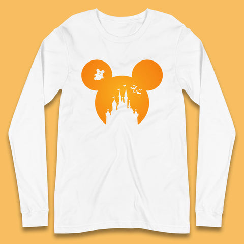 Disney Mickey Mouse Happy Halloween Disney Castle Halloween Scary Boo Flying Bats Long Sleeve T Shirt