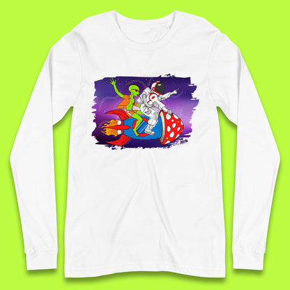 Alien & Astronaut Rocket Ship Long Sleeve T-Shirt