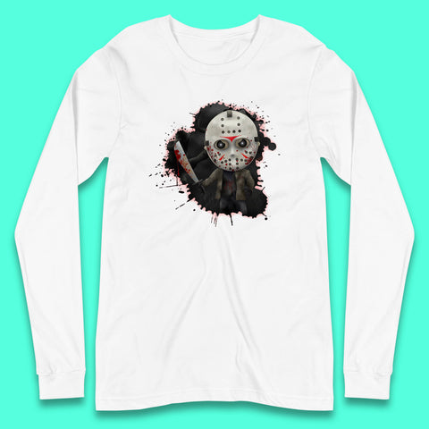 Chibi Jason Voorhees Holding Bloody Knife Halloween Friday The 13th Horror Movie Character Long Sleeve T Shirt