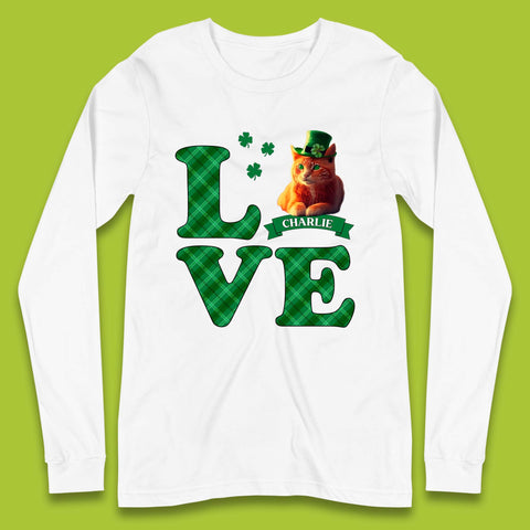 Personalised Love St. Patrick's Cat Long Sleeve T-Shirt