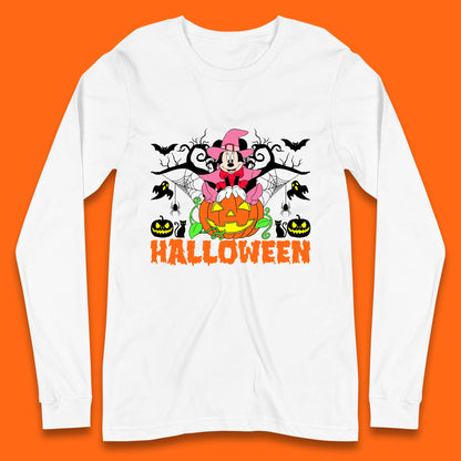 Disney Halloween Witch Minnie Mouse Sitting On Pumpkin Horror Scary Disneyland Trip Costume Long Sleeve T Shirt