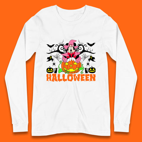 Disney Halloween Witch Minnie Mouse Sitting On Pumpkin Horror Scary Disneyland Trip Costume Long Sleeve T Shirt